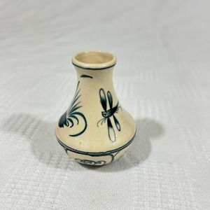 Dragonfly Bud Vase Tulip 3" Pottery Blue Cream Decor